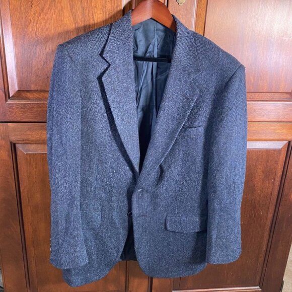 Towncraft Mens Blazer Jacket 40R Wool Blend Gray Herringbone Double Button - Picture 16 of 16
